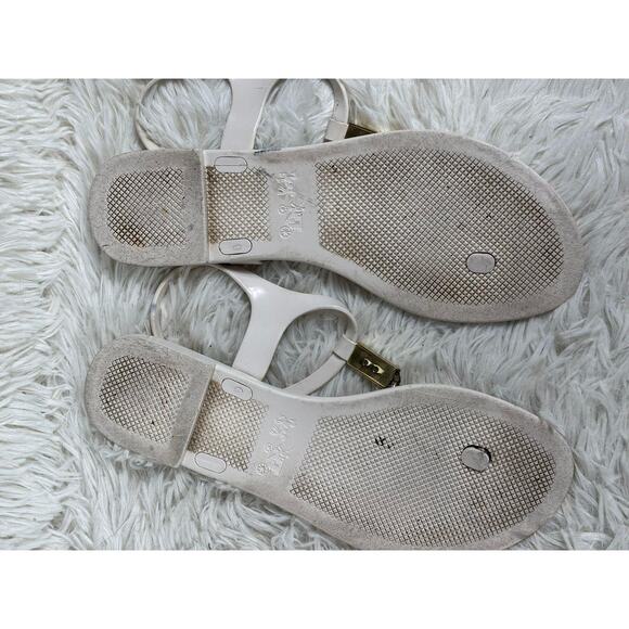 Coach Sandals Womens Size 9B White Jelly T-Strap Thong Gold Hardware Ankle Strap - Picture 6 of 6